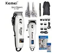 2 pièces Ensemble de tondeuse à cheveux électrique - Tondeuse à cheveux sans fil professionnelle KM-PG809A et KM-232, rechargeable USB, avec ciseaux en acier inoxydable de haute qualité et tablier bla