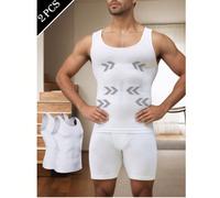 2 pièces Ensemble de vêtements de compression amincissants pour hommes, débardeur amincissant, gilet sans manches de fitness, sous-vêtements de compression pour gynécomastie - Changement rapide L,M,S,