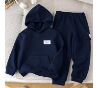 2 pièces Ensemble de vêtements pour jeunes garçons, style décontracté, confortable et mode, simple et pratique, tout-aller, avec design de sac à main et capuche tricotée. Comprend un sweat-shirt à cap