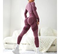 2 pièces Ensemble de yoga sans couture blocs de couleurs Top avec trou pour le pouce et Leggings moulants contrôle du ventre pour femmes Ensemble d'entraînement L,M,S,XL,XSBlocs de couleurÉtoffe