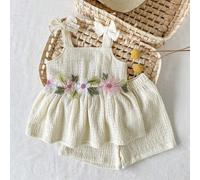 2 pièces Ensemble débardeur à rayures et short pour bébé fille/tout-petit 0-3 ans, décontracté, mignon, pour vacances, printemps/été 6-9M,9-12M,12-18M,18-24M,2-3Y,3-6MPlantesPolyester