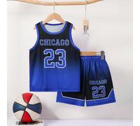 2 pièces Ensemble débardeur numérique "CHICAGO" et shorts de couleur unie pour adolescents, style sport décontracté, respirant et séchage rapide, printemps/été 11-12Y,13-14Y,5-6Y,7-8Y,9-10YOmbréTissu 
