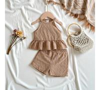 2 pièces Ensemble débardeur texturé au crochet et short assorti pour filles bébé, tenue de vacances mignonne pour les activités d'été en extérieur 6-9M,9-12M,12-18M,18-24M,2-3YUnicoloreJacquard