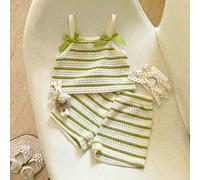 2 pièces Ensemble décontracté mignon pour bébé fille, comprenant un débardeur en tricot jacquard rayé sans manches + short à taille élastique. Convient pour les sorties d'été ou les vacances 6-9M,9-12