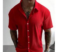 2 pièces Ensemble décontracté texturé de couleur unie GloMan pour hommes, comprenant une chemise ample à manches courtes avec boutons et un short à cordon de serrage, doux avec un léger stretch, respi
