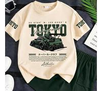 2 pièces Ensemble d'été pour garçons : T-shirt à manches courtes et shorts, imprimé de voiture cool et lettres anglaises amusantes, nouvelle tenue d'été confortable 6Y,7Y,8Y,9Y,10Y,4Y,5Y,14Y,11Y,12Y,1
