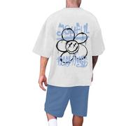 2 Pieces Ensemble Ete Homme Grande Taille Tee Shirt à Manches Courtes Col Rond Polyvalente Shorts Taille élastiquée avec Cordon De Serrage Poches Décontracté ActivitéS en Plein Air Quotidien Set