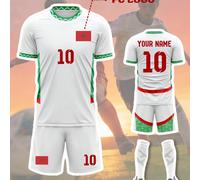 2 pièces Ensemble extérieur Maroc (Maillot & Short), base blanche avec motif géométrique rétro contrasté vert & rouge, col, vêtements de sport d'entraînement personnalisés pour hommes, été L,M,S,XL,XS