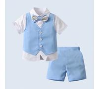 2 pièces Ensemble Gentleman pour jeunes garçons : Chemise à manches courtes avec nœud papillon et short, mignon et élégant pour anniversaire, 1er anniversaire, mariage, banquet 6Y,7Y,4Y,5Y,6-9M,9-12M,