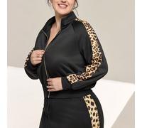 2 pièces Ensemble grande taille Cardigan zippé à col et jupe patchwork, tenue amincissante pour l'automne/hiver 0XL,1XL,2XL,3XL,4XLBaroque,Motif texturéTissu tricoté