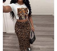 2 pièces Ensemble grande taille pour femmes - Top à manches courtes et jupe mi-longue, minimaliste décontracté de base, Y2K/Streetwear/Streetwear Chic/Best-seller d'influenceur/Rendez-vous quotidien/S