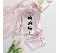 2 pièces/Ensemble Haut à manches longues et pantalon d'ensemble de loisirs avec nœud satin devant et au milieu, décor rose rayé, satin doux et casual 6Y,7Y,4Y,5YSatin