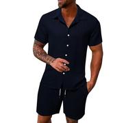 2 pièces Ensemble Homme Été Mode Couleur Unie Polo à Manches Courtes + Short avec Fermeture éclair et Poches Survêtement Ensemble Jogging Homme Confortable Respirant Extérieur Casual 134