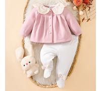 2 pièces Ensemble manteau en laine et leggings pour bébé fille, nouvelle arrivée bébé/tout-petit col claudine tenue automne/hiver 6-9M,9-12M,0-1M,1-3M,3-6MBlocs de couleurPolyester