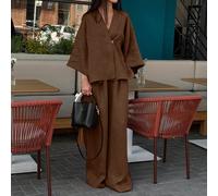 2 pièces Ensemble pantalon style A-line col V, style urbain minimaliste, convient pour la Saint-Valentin, la saison des mariages, les fêtes de remise des diplômes, élégant et polyvalent, décontracté c