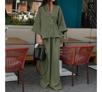 2 pièces Ensemble pantalon style A-line col V, style urbain minimaliste, convient pour la Saint-Valentin, la saison des mariages, les fêtes de remise des diplômes, élégant et polyvalent, décontracté c