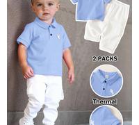 2 pièces Ensemble polo à manches courtes rouge imprimé urbain mignon pour bébé garçon et pantalon blanc à taille élastique avec poches, convient pour anniversaire, soirée, représentation, mariage, bab