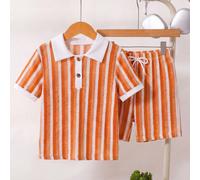 2 pièces Ensemble polo et pantalon en tissu texturé pour jeune garçon. Le col polo avec bordure contrastée ajoute un look superposé, confectionné avec un artisanat raffiné, nouveau design dans un styl