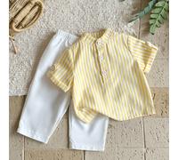 2 pièces Ensemble polo rayé décontracté et pantalon rayé à taille élastique pour bébé garçon, convient pour anniversaire, soirée, représentation, mariage, baby shower 6-9M,9-12M,12-18M,18-24M,2-3YRayé
