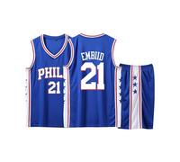 2 Pièces Ensemble Pop Maillot et Shorts de Basket Enfant/Adulte 2024 - Tenue Bleu S