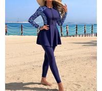 2 pièces Ensemble pour femmes : Top moulant à manches longues avec zip et jupe mi-longue évasée avec leggings. Burkini pour dames du Moyen-Orient pour les vacances d'été à la plage L,M,S,XLgraphique,P