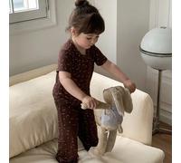 2 pièces Ensemble pyjama bébé fille confortable avec imprimé intégral, t-shirt à manches courtes et legging, été 9-12M,12-18M,18-24M,2-3YPlantesTissu tricoté
