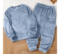 2 pièces Ensemble pyjama pour enfants/préadolescents garçons, top à manches longues col ras-du-cou brodé confortable pour tous les jours et pantalon ample à cordon de serrage, automne/hiver 8Y,9Y,10Y,