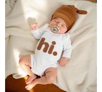 2 pièces Ensemble "Salut" Tenues de photographie pour nouveau-né avec bonnet assorti à nœud. Barboteuse/Combinaison pour bébé garçon pour séance photo, tenue de retour à la maison 0-1M,1-3MLettresPoly