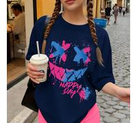 2 pièces Ensemble style street cool pour adolescents, T-shirt ample à imprimé éclaboussures associé à un short de cycliste, imprimé slogan "HAPPY DAY", tenue d'été décontractée 6Y,7Y,8Y,9Y,10Y,4Y,5Y,1