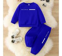2 pièces Ensemble survêtement bébé garçon avec sweat-shirt crew neck imprimé lettre simple et décontracté, et pantalon de jogging 6-9M,9-12M,12-18M,18-24M,2-3YGéométrique,LettresTissu tricoté