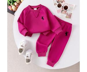 2 pièces Ensemble survêtement et pantalon de sport casual de tous les jours pour bébé et petite fille, avec broderie de cheval. Léger, pour l'automne/l'hiver 6Y,7Y,4Y,5Y,6-9M,9-12M,12-18M,18-24M,2-3YA