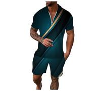 2 PièCes Ensemble Survetement Homme Tee Shirt Col V à Manches Courtes Shorts Taille élastiquée Tendance avec Cordon Poches Casual Grande Taille Set pour Travail Sport L'extérieur Survetement Suit