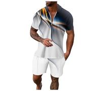 2 PièCes Ensemble Survetement Homme Tee Shirt Col V à Manches Courtes Shorts Taille élastiquée Tendance avec Cordon Poches Casual Grande Taille Set pour Travail Sport L'extérieur Survetement Suit