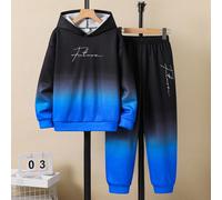 2 pièces Ensemble sweat-shirt à capuche avec lettres manuscrites dégradées et pantalon à taille élastique pour garçon préadolescent, convient pour l'automne, le printemps, l'hiver, les jeux extérieurs