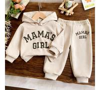 2 pièces Ensemble sweat-shirt à capuche couleur abricot décontracté pour bébé/tout-petit garçon/fille avec imprimé lettres et pantalon long assorti, convient pour le port quotidien à l'école au printe