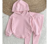 2 pièces Ensemble Sweat-shirt à capuche et leggings de couleur unie pour bébé fille 6-9M,9-12M,12-18M,18-24M,2-3YUnicoloreTissu tricoté