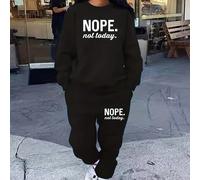 2 pièces Ensemble sweat-shirt col ras-du-cou et pantalon de sport décontracté, coupe ample, imprimé "Nope Not Today", pour femmes, automne/hiver 0XL,1XL,2XL,3XL,4XLLettresPolyester,Tissu tricoté