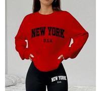 2 pièces Ensemble sweat-shirt col rond ample avec imprimé graphique New York et leggings skinny, printemps/automne L,M,S,XL,XS,XXL,XXS,XXXL,XXXXLLettresTissu tricoté