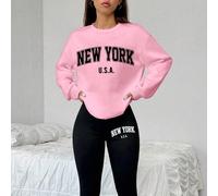 2 pièces Ensemble Sweat-shirt col rond ample avec imprimé New York et leggings skinny, automne/hiver L,M,S,XL,XS,XXL,XXS,XXXL,XXXXLLettresTissu tricoté