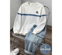 2 pièces/Ensemble sweat-shirt col rond garçon préadolescent 2016 esthétique Old Money Pantalon cargo jambes larges Tenue d'automne Rayures bleu et blanc Bleu clair Décontracté scolaire 8Y,9Y,10Y,11Y,1