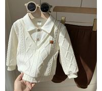 2 pièces Ensemble Sweat-shirt-shirt à col rabattu et pantalon décontracté et polyvalent pour bébé garçon, adapté pour l'anniversaire, la fête, la soirée, la représentation, le mariage, le 1er mois, le