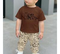 2 pièces Ensemble t-shirt à manches courtes ample et confortable et pantalon pour bébé garçon, convient pour le printemps et l'été, motifs mignons classiques : zèbre, tigre, ours brun, lion, écureuil,