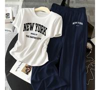 2 pièces Ensemble t-shirt à manches courtes et pantalon imprimé graphique New York, décontracté pour femmes L,M,S,XL,XS,XXLLettresPolyester