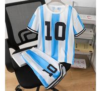 2 pièces Ensemble T-shirt à manches courtes et short pour garçons, printemps/été, bleu et blanc avec imprimé football et numéro, tenue de style sportif et décontracté pour occasions décontracté et act