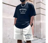 2 pièces Ensemble T-shirt à manches courtes et short pour hommes grande taille avec impression numérique 3D en anglais, tenue décontractée d'été pour un usage quotidien, en matériau polyester 1XL,2XL,