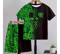 2 pièces Ensemble T-shirt et short décontracté pour garçons, avec imprimé patchwork géométrique. Tenues assorties de mode pour frères et sœurs (2 pièces vendues séparément) 8Y,9Y,10Y,11Y,12YGéométriqu