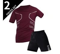 2 pièces/Ensemble Tenue d'été à manches courtes pour hommes, T-shirt col rond décontracté + Short Ensemble Fête des Pères - Guide Cadeau Fête des Pères Gym Course L,M,S,XL,XXLBlocs de couleur,LettresÉ