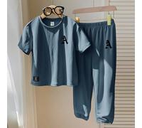 2 pièces/Ensemble Tenue d'été décontractée confortable et polyvalente pour jeunes garçons avec T-shirt à manches courtes imprimé graphique et pantalon, vêtements assortis pour frères 6Y,7Y,4Y,5Ygraphi
