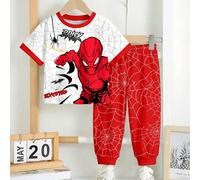 2 pièces Ensemble Top à manches courtes et pantalon pour bébés garçons, style sport décontracté et confortable. Imprimés classiques et cool : personnage de dessin animé super-héros, toile d'araignée. 