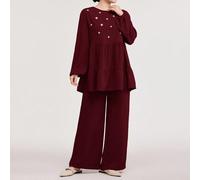 2 pièces Ensemble Top à manches longues avec col rond et décoration florale brodée et pantalon de couleur unie pour femmes L,M,S,XL,XS,XXL,XXS,XXXL,XXXXLPlantesTissu tissé